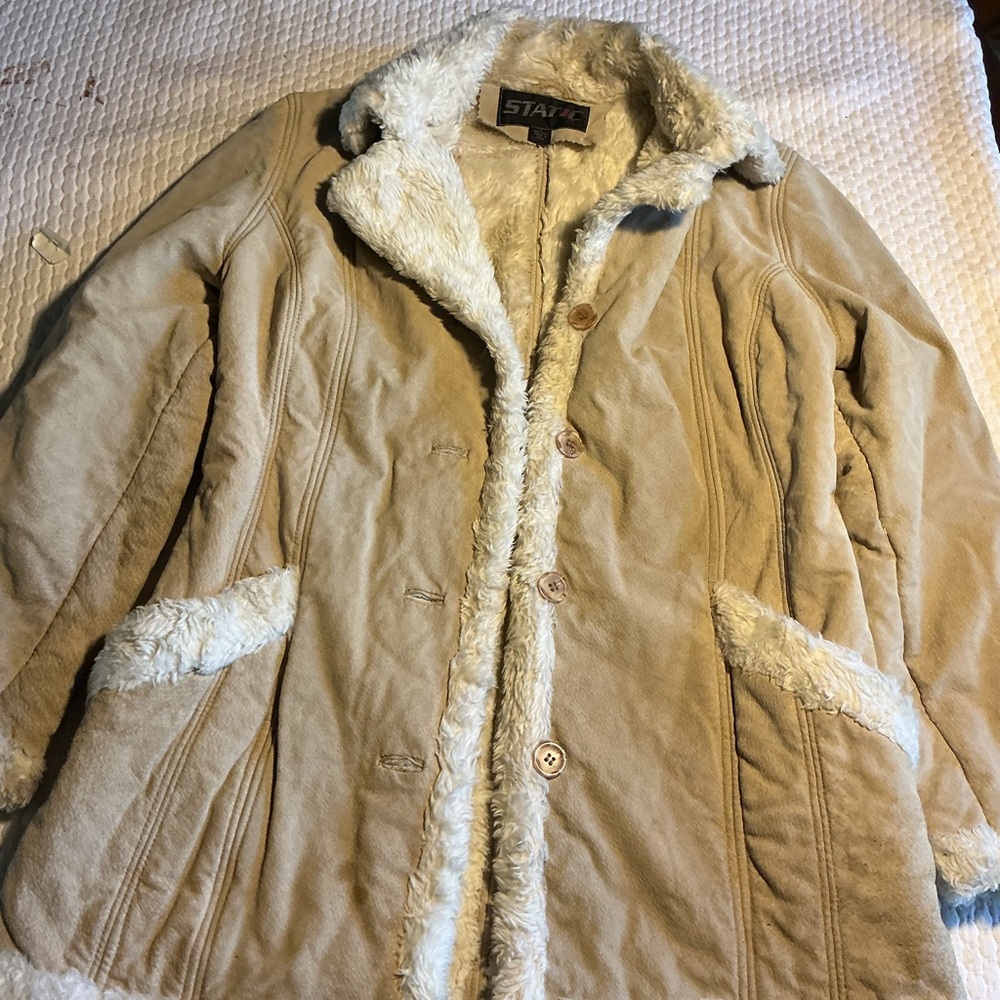 STAFF Tan Faux-Suede Teddy Jacket with Faux-Shearling Trim